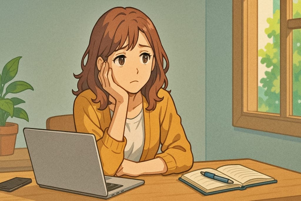 考え込む女性と静かな空間