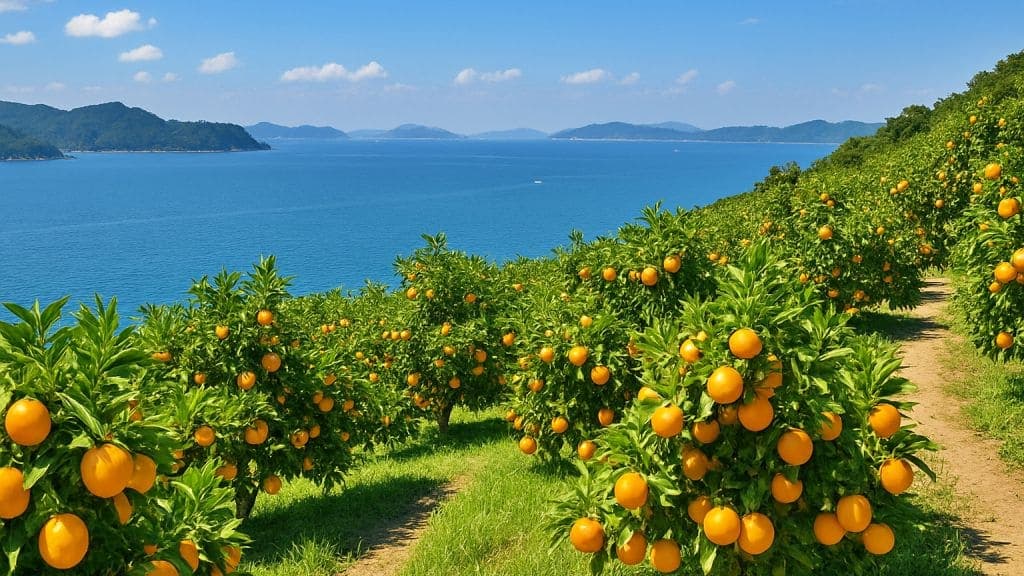 海と果樹園の風景