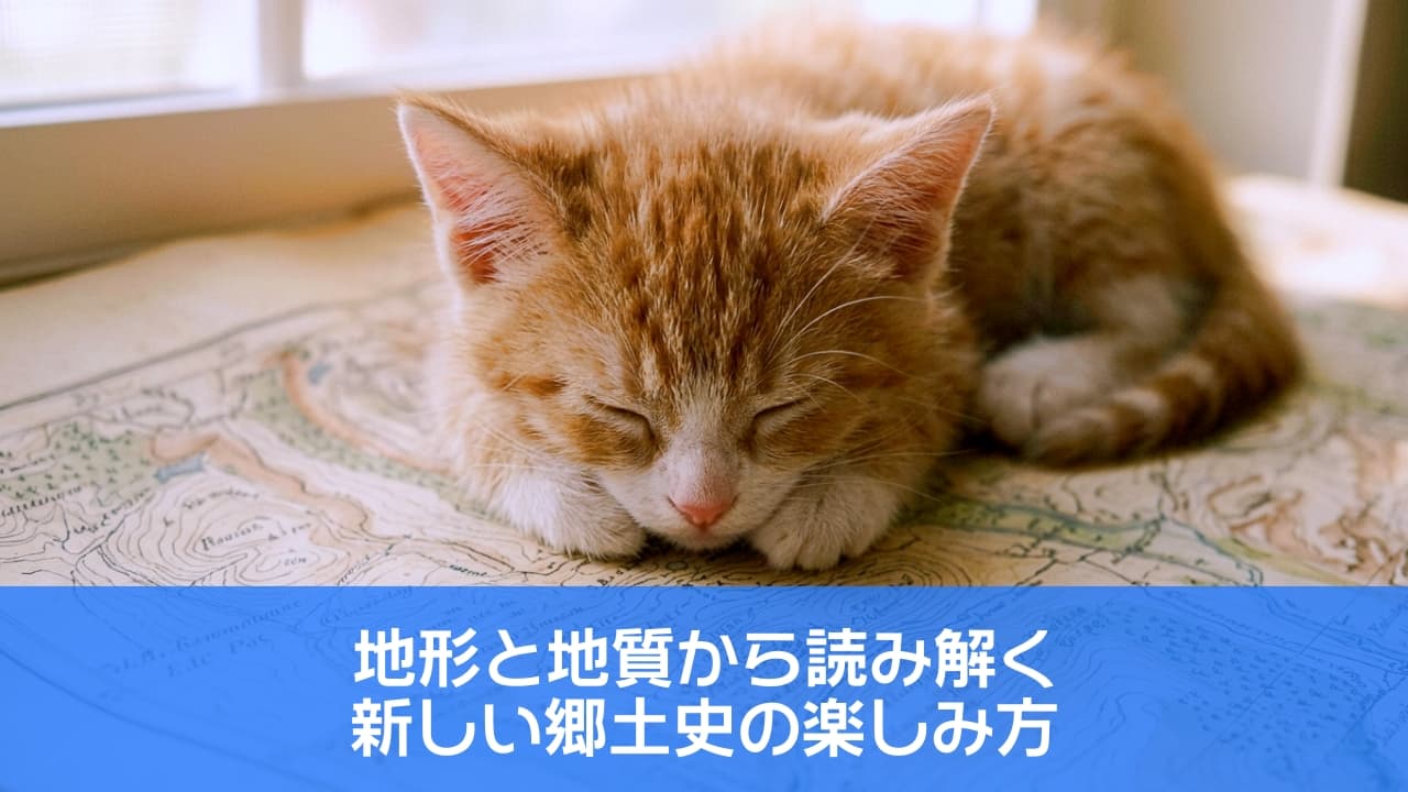 窓辺の柔らかな自然光が差し込む中、アンティーク調の古い地形図の上にうつ伏せになり、前足を顔の下に折りたたんで目を閉じて深く眠っている、生後数週間の非常に愛らしい茶トラ（白とオレンジのクラシックタビー）の短毛種子猫。猫の柔らかな毛並みと、地図の詳細な模様や質感が鮮明に描写されており、背景には白い窓枠がボケて写る、温かみのある超高精細な画像 An ultra-realistic high-quality photograph of an incredibly cute ginger tabby kitten with white paws sleeping deeply on an antique topographical map. The kitten is curled up with its face on its paws and eyes closed, bathed in soft window light. The kitten's soft fur and the detailed texture of the old map are sharply in focus. In the softly blurred background, a white window frame is visible, creating a warm, peaceful atmosphere.